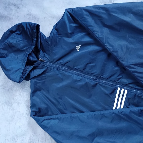 Vintage 90s Adidas Blue Stripes Blue Essential Winter Jacket - Picture 4 of 9
